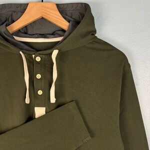 BYLT Drop Cut Hooded Henley Men's Large Green Long Sleeve Button Performance